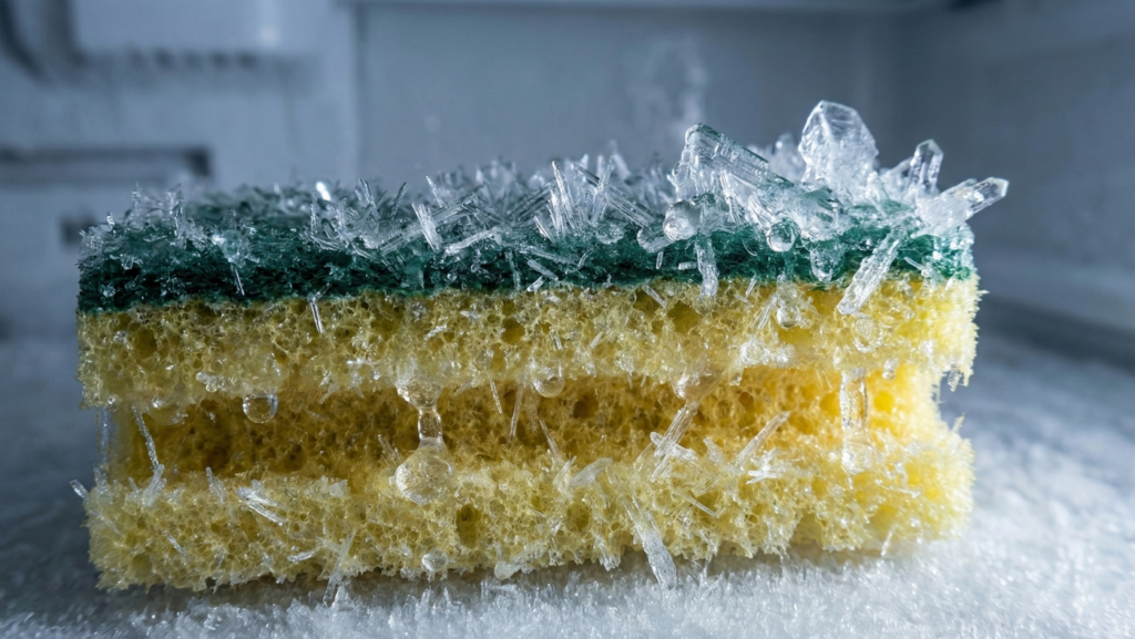 Colocar uma esponja no freezer é o truque simples que ajuda a reduzir gelo e economizar tempo no degelo