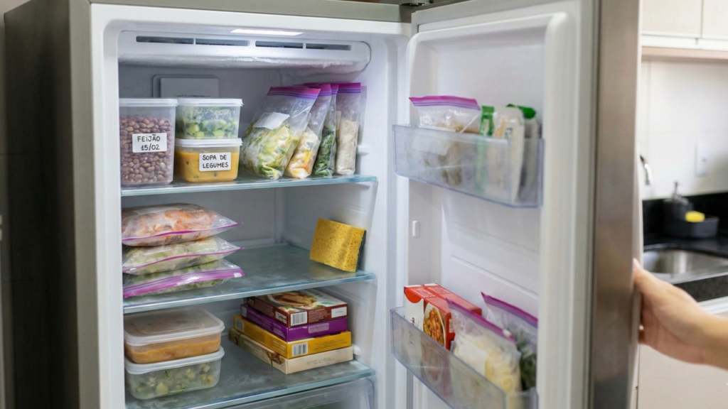 Colocar uma esponja no freezer é o truque simples que ajuda a reduzir gelo e economizar tempo no degelo