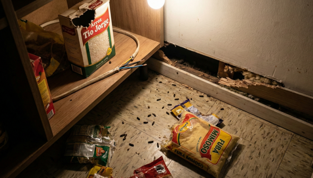 Quando menos se espera, lá estão vestígios da invasão de ratos