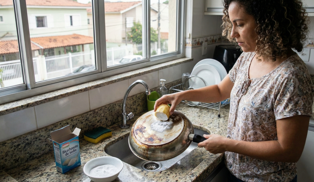 A batata age como um emoliente, enquanto o bicarbonato age como um abrasivo