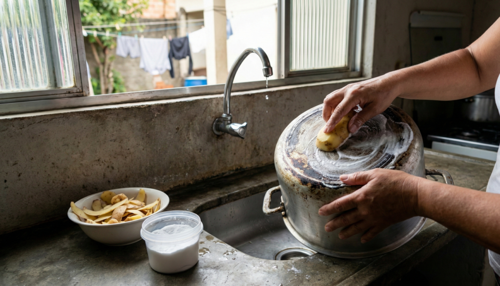 Basta aplicar o bicarbonato e esfregar com a batata