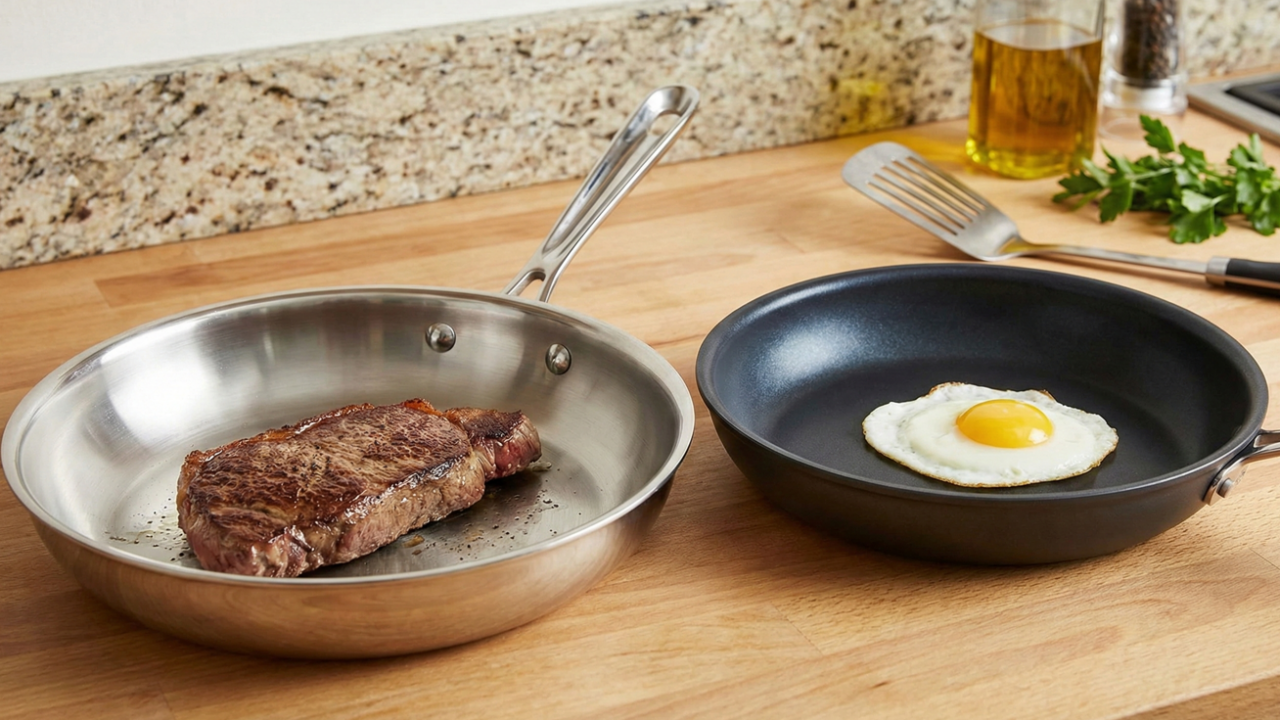 Inox vs antiaderente: o detalhe que decide se sua comida vai dourar ou só “cozinhar” sem graça na frigideira