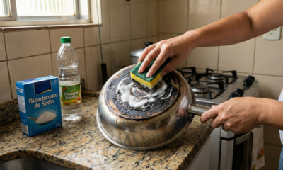 Como limpar panela queimada e tirar o preto do fundo mesmo sem palha de aço e sem muita força
