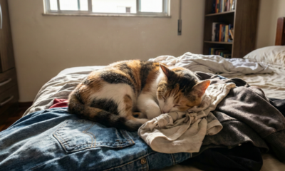 Por que os gatos dormem em cima das nossas roupas e o que isso significa de verdade