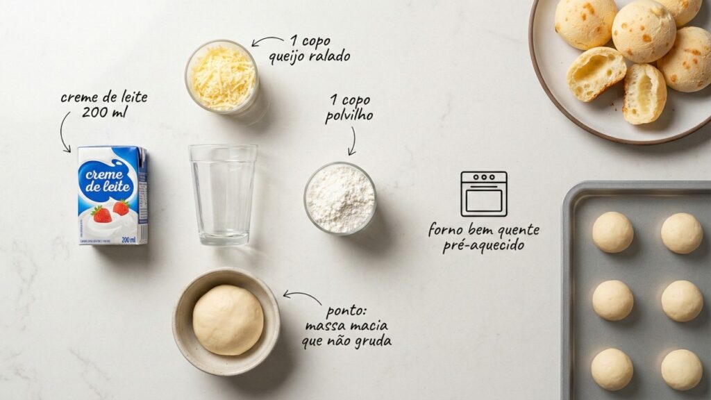 Com apenas 3 ingredientes, você garante um pão de queijo quentinho perfeito para o café da manhã