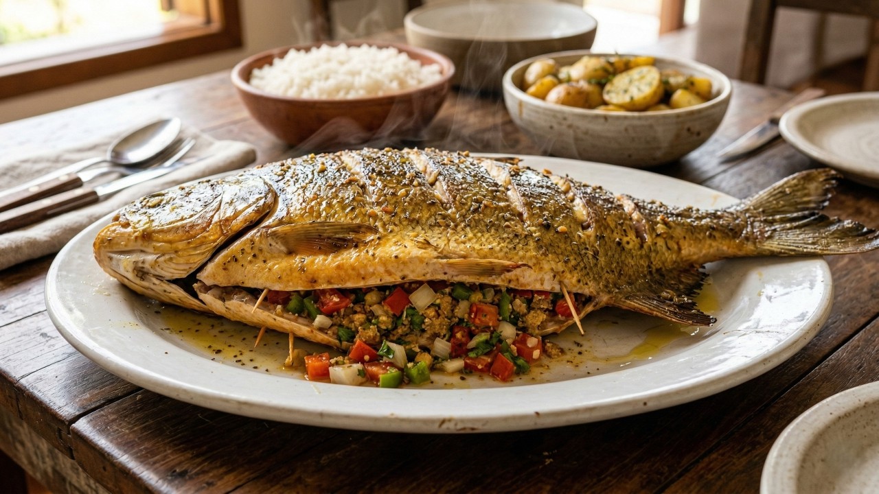 Esse tambaqui assado recheado descansa 12 horas e fica mais suculento no forno