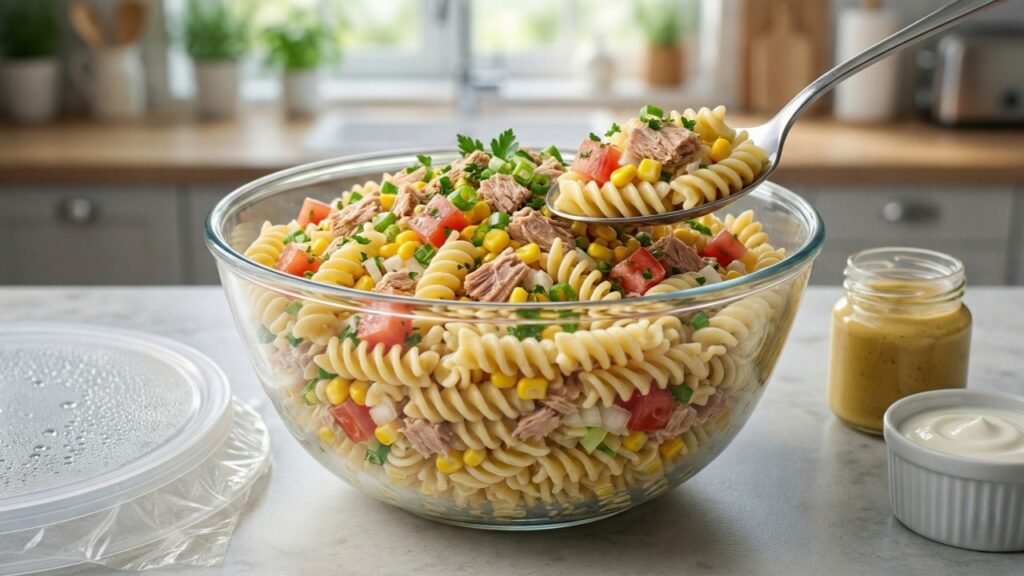 Essa salada de macarrão com atum fica pronta em 30 minutos e ainda melhora depois de gelar