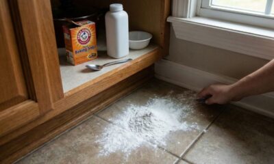 Coloque a mistura de bicarbonato com talco nos ralos e veja o que acontece durante a noite