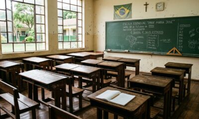 A carteira dupla de madeira era comum e fazia parte da rotina de quem estudou antigamente