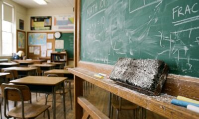 O apagador sujo de giz era um clássico da sala de aula e fazia parte de toda rotina