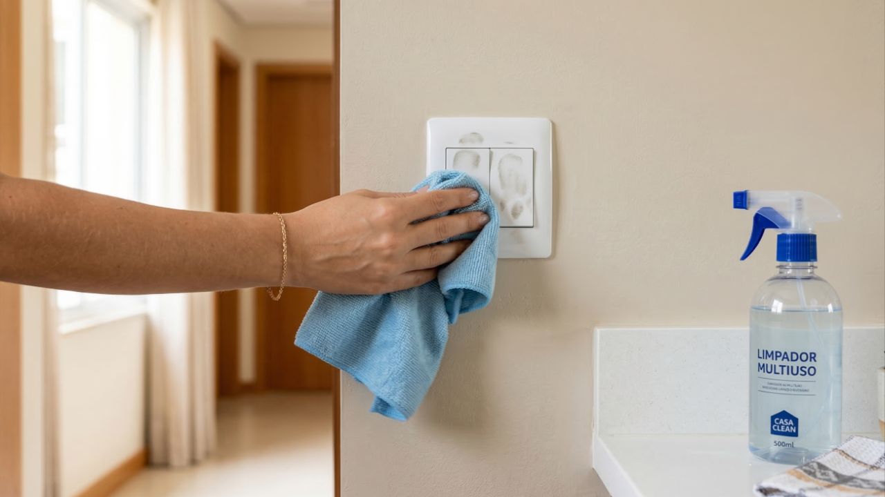 Aprenda a fazer um spray caseiro para limpar interruptores e maçanetas engorduradas em poucos segundos
