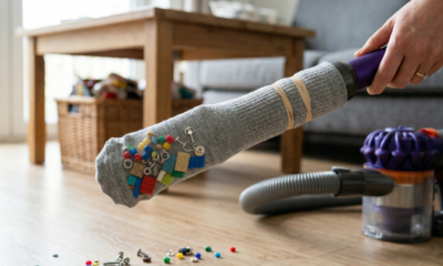 Adeus peças perdidas no chão: esse truque com meia e aspirador facilita a limpeza