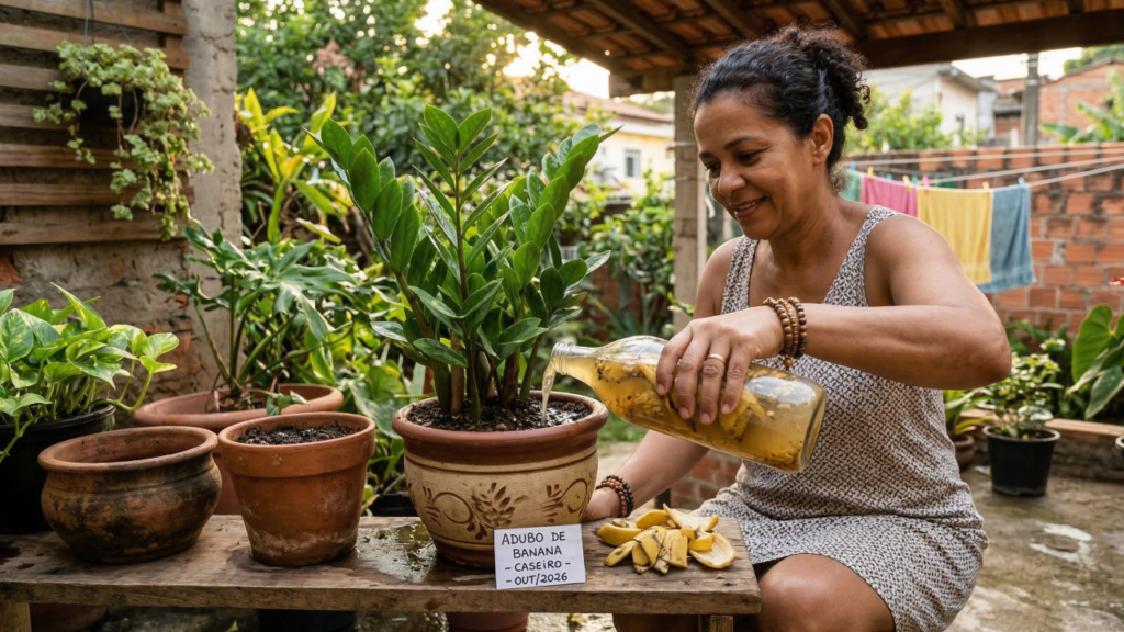 Adubo natural com casca de banana fortalece plantas de interior de forma simples