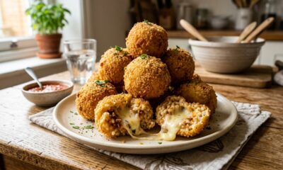 Quando sobra arroz aqui em casa, eu faço esse bolinho crocante que todo mundo repete