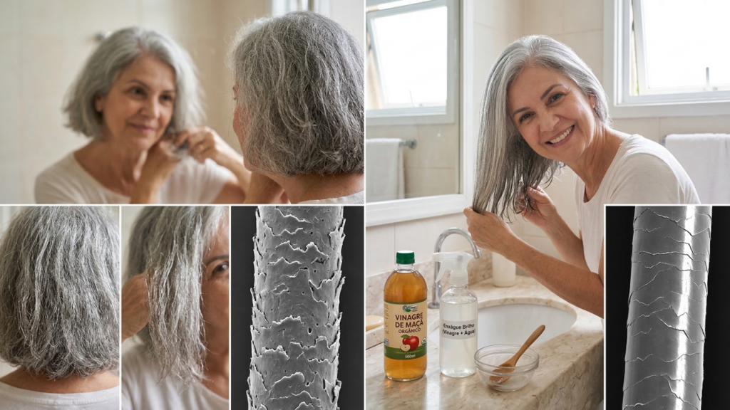 O truque simples com vinagre de maçã que pode deixar o cabelo grisalho mais brilhante e alinhado