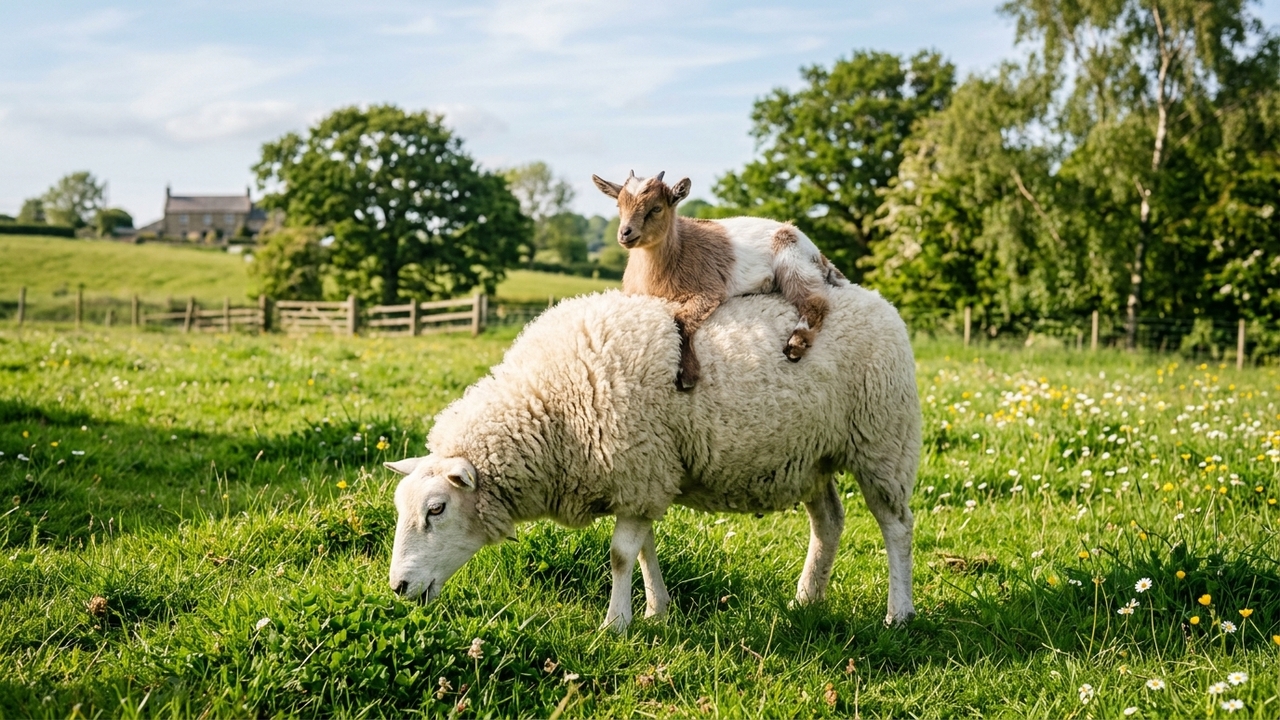 Cabrito resgatado adora passear nas costas de sua amiga ovelha e encanta fãs de animais