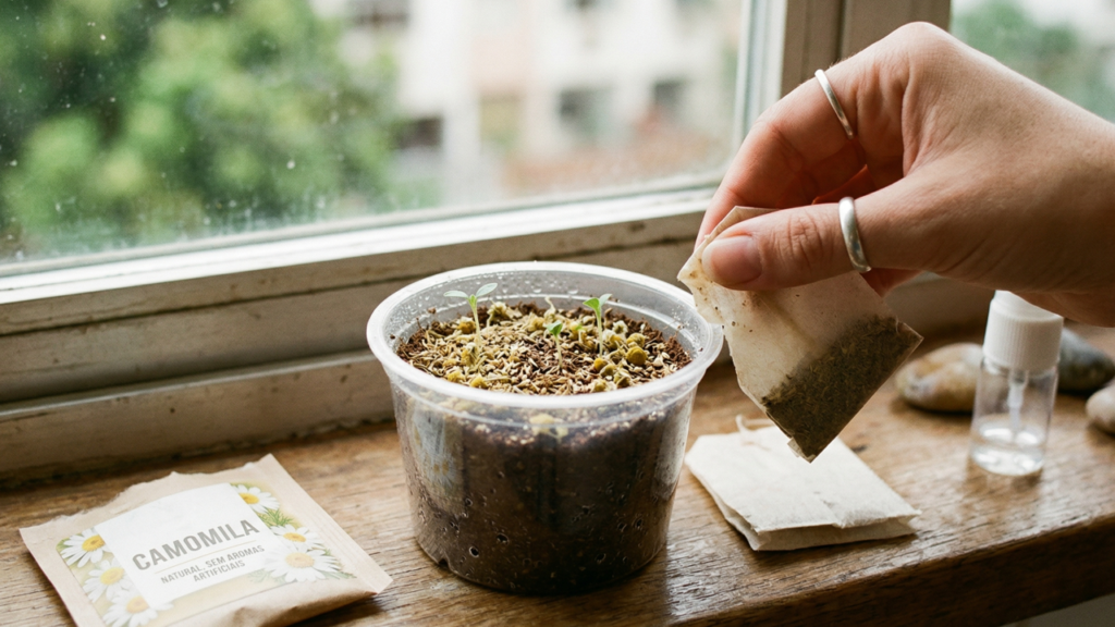 Um simples sachê de camomila pode virar o começo do seu vaso mais bonito e perfumado em casa