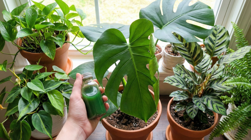 O “ouro verde” das plantas de interior: o truque simples que revive folhas sem gastar com fertilizante caro