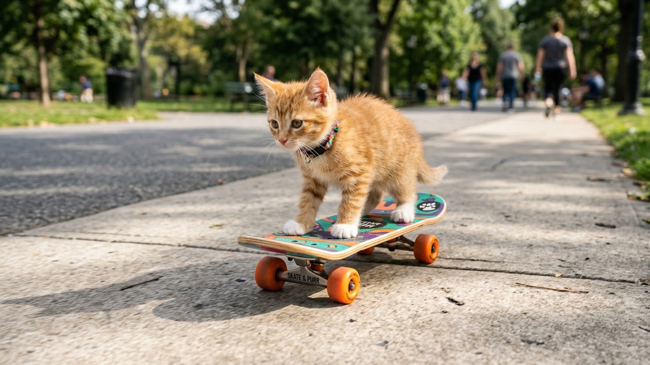 Essa gatinha aprendeu a andar de skate sozinha e encantou os amantes de animais