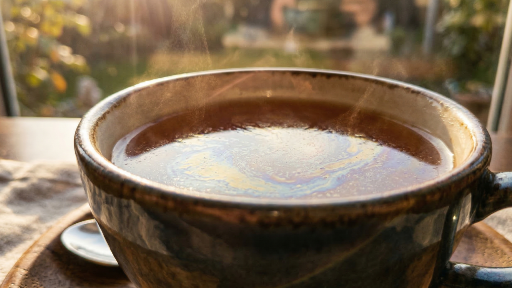O que significa aquela camada brilhante no chá e por que ela não é sinal de bebida estragada