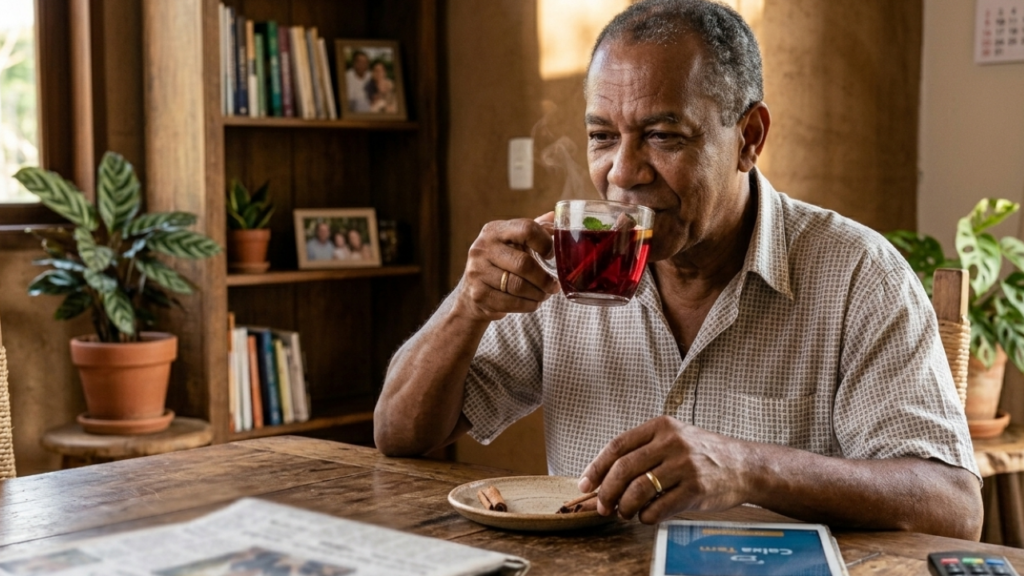Aprenda a fazer o chá de hibisco com canela que ajuda idosos a aliviar o inchaço leve nas pernas