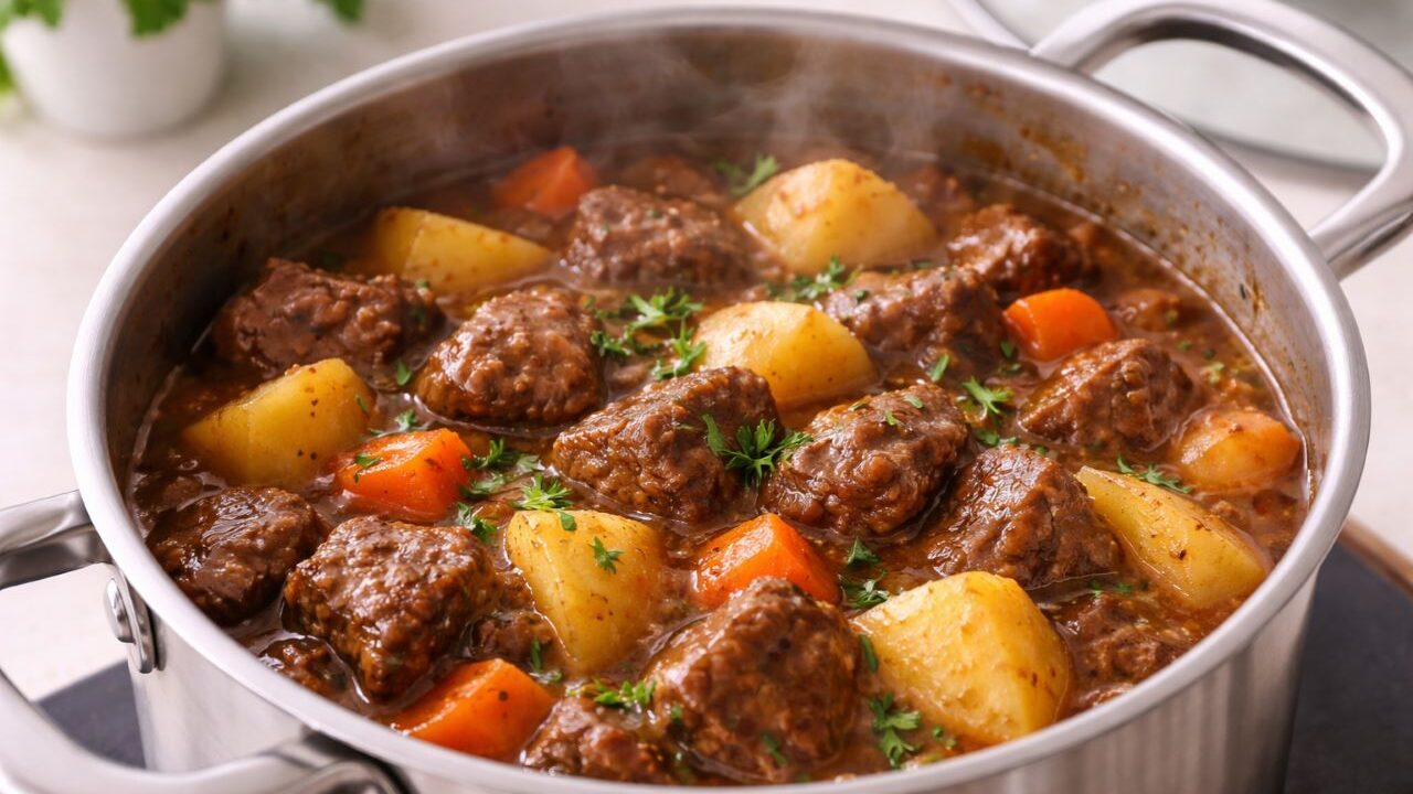 Receita de carne de panela com batatas rápida que economiza tempo e entrega um almoço cheio de sabor