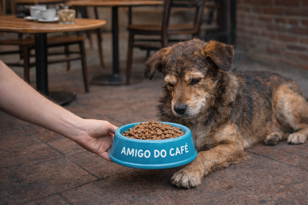 O cliente mais leal dessa cafeteria aparece todos os dias, e ele é um cachorro de rua