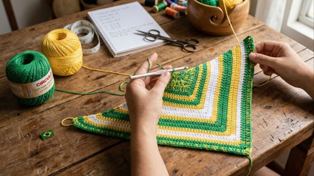 Aprenda a fazer sua bandana do Brasil feita em crochê e arrase no look para torcer na Copa