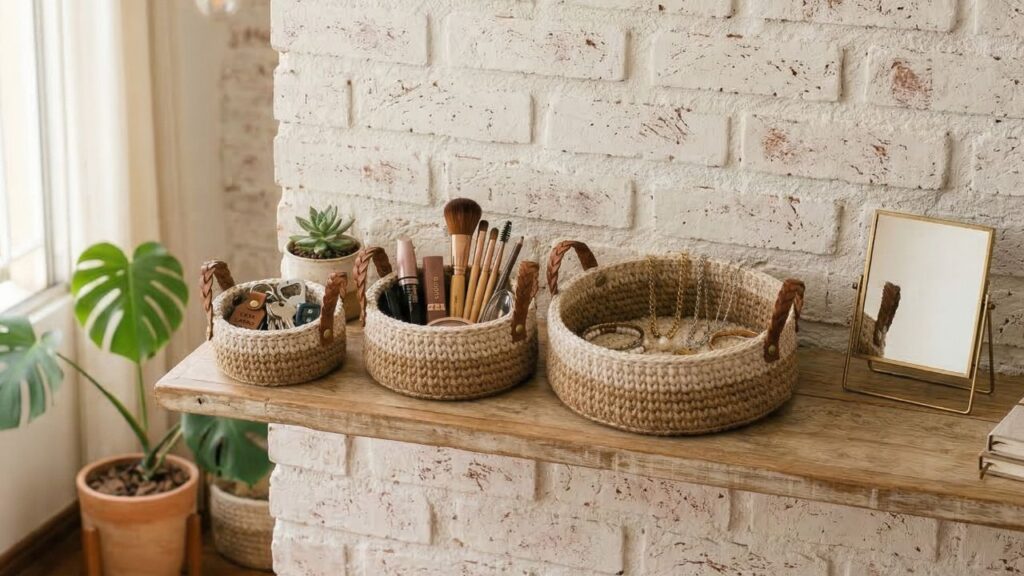 Cestos de crochê são a solução perfeita para organizar a casa com charme