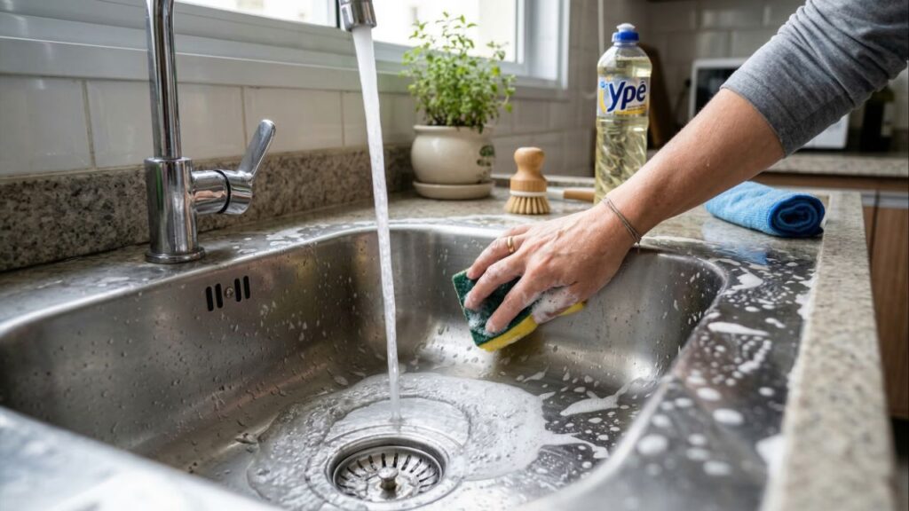 Aprenda como limpar a pia da cozinha em 2 minutos usando apenas um ingrediente que você já tem em casa