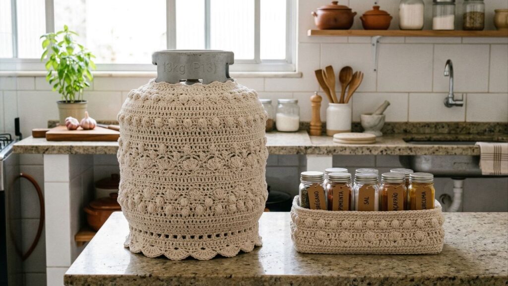 Ganhe dinheiro com passadeira de crochê artesanal criando o kit de cozinha que é tendência em decoração