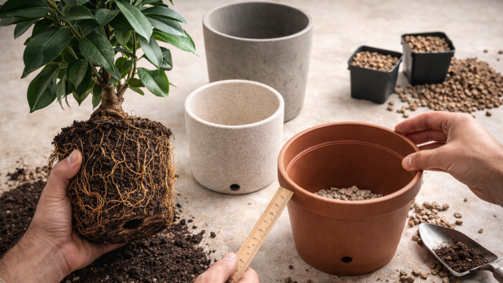 Como escolher o vaso ideal para ficus e evitar erros comuns que enfraquecem a planta em casa