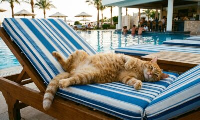 Um gato tomou conta da cadeira de piscina e ninguém imaginava o desfecho