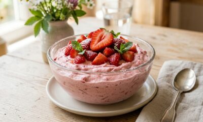 Bata morango congelado e leite em pó e faça uma mousse fit cremosa em poucos minutos