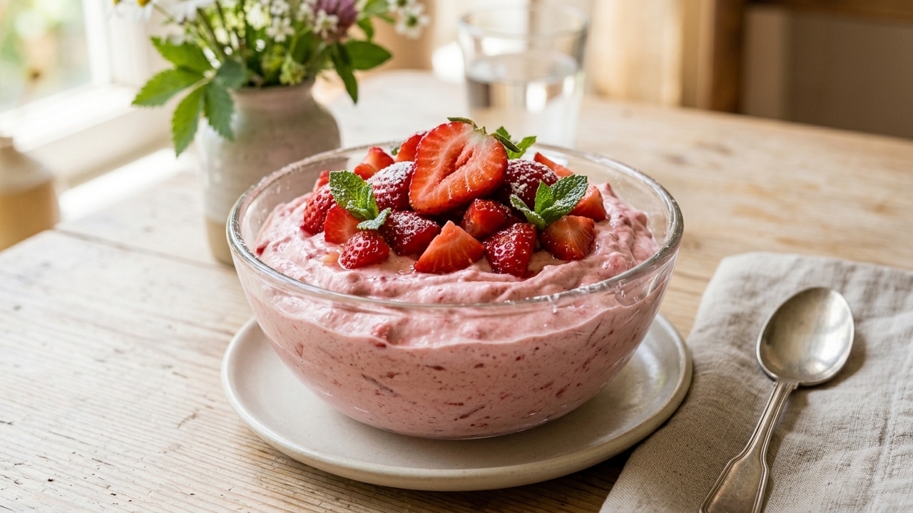 Bata morango congelado e leite em pó e faça uma mousse fit cremosa em poucos minutos