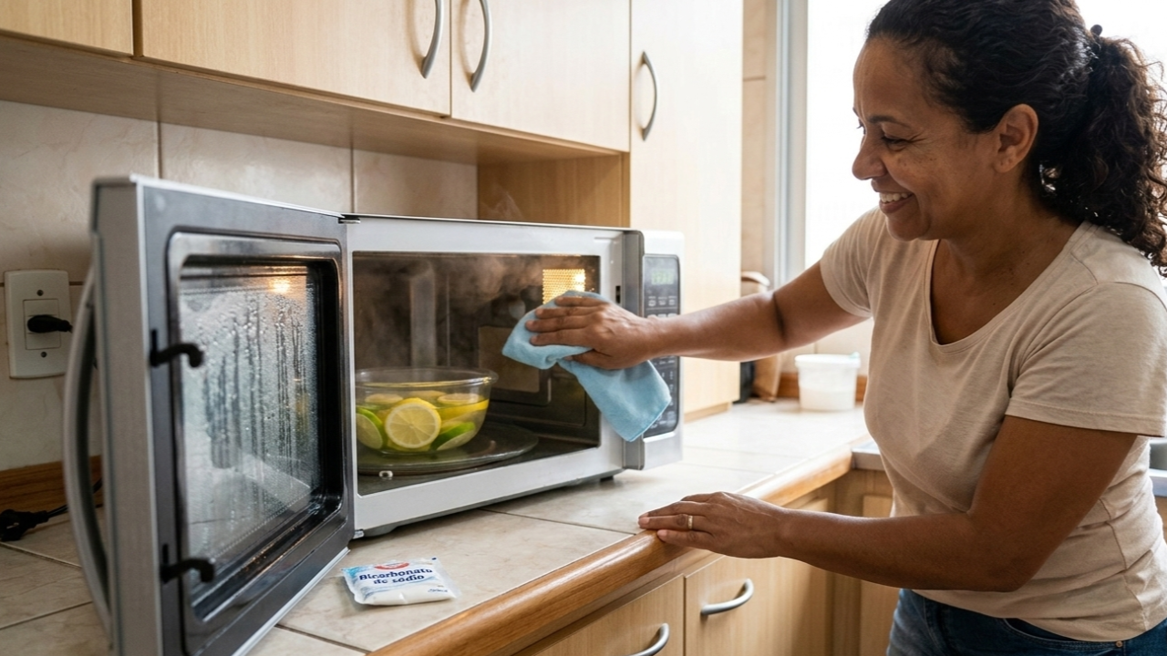 Adeus sujeira grudada: O jeito mais fácil de limpar o micro-ondas usando limão e água quente