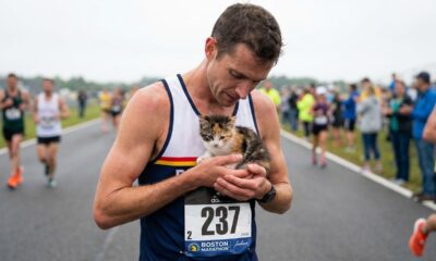 Maratonista abandona corrida e vira herói ao salvar gatinho