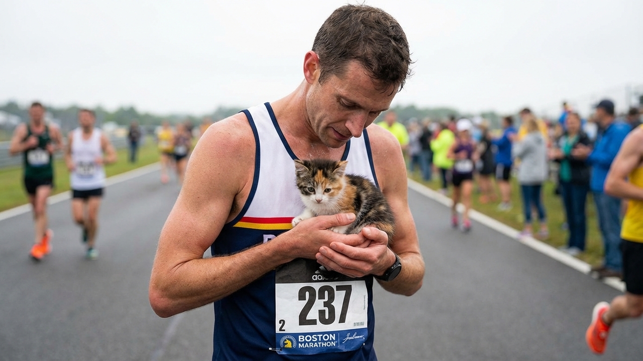 Maratonista abandona corrida e vira herói ao salvar gatinho