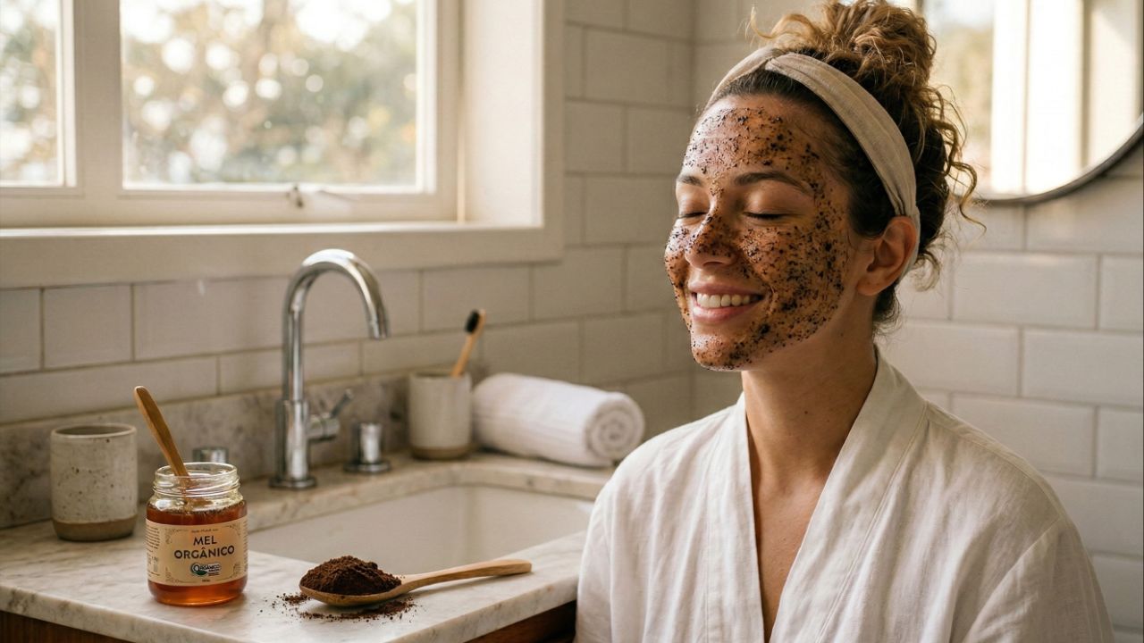 Jeito mais prático de usar máscara de café com mel pela manhã para renovar o rosto
