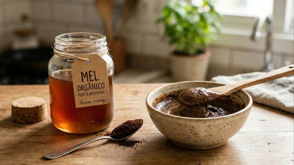 Jeito mais prático de usar máscara de café com mel pela manhã para renovar o rosto