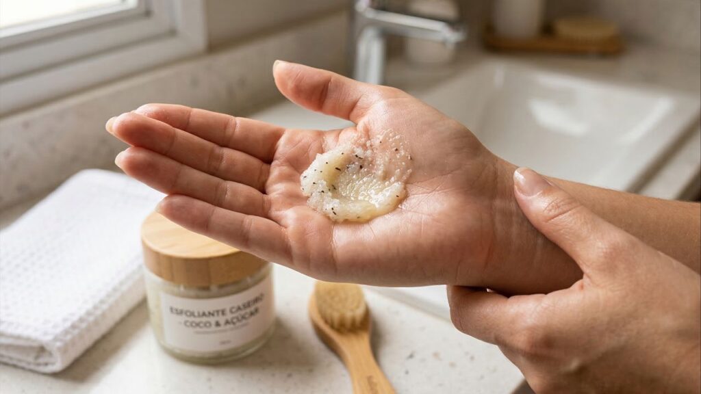 Prepare este esfoliante caseiro de açúcar e óleo de coco para usar pela manhã e sinta sua pele sedosa