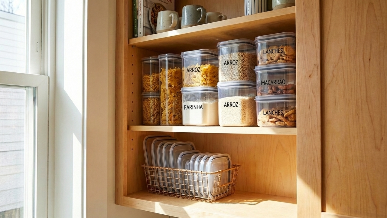 Truque infalível para organizar recipientes de plástico e ganhar muito espaço no armário