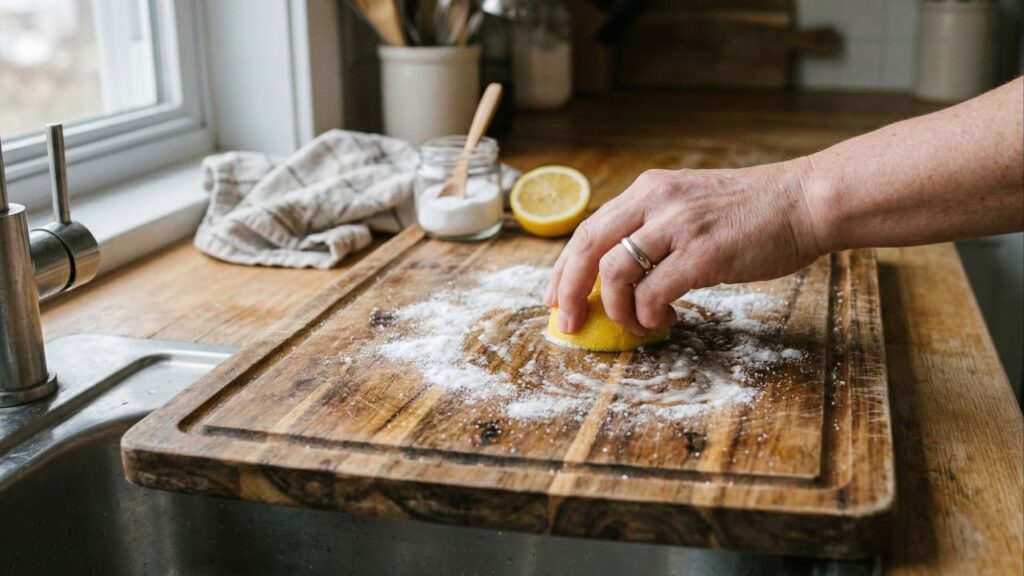 Deixe sua tabua de corte como nova usando apenas 3 ingredientes simples que você tem na sua cozinha