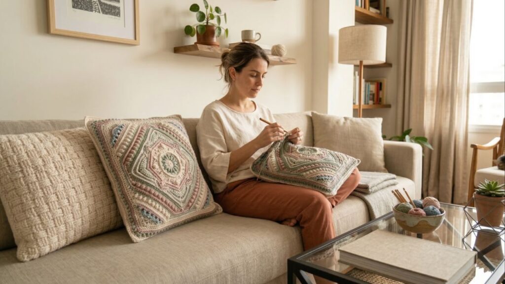 Aposte nas almofadas de crochê que encantam para renovar a sua decoração e trazer um toque artesanal único ao lar