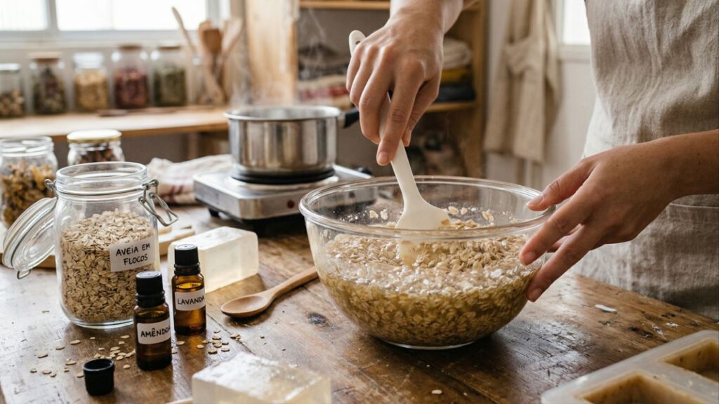 Sabonete caseiro de aveia que acalma e hidrata profundamente a pele sensível de idosos