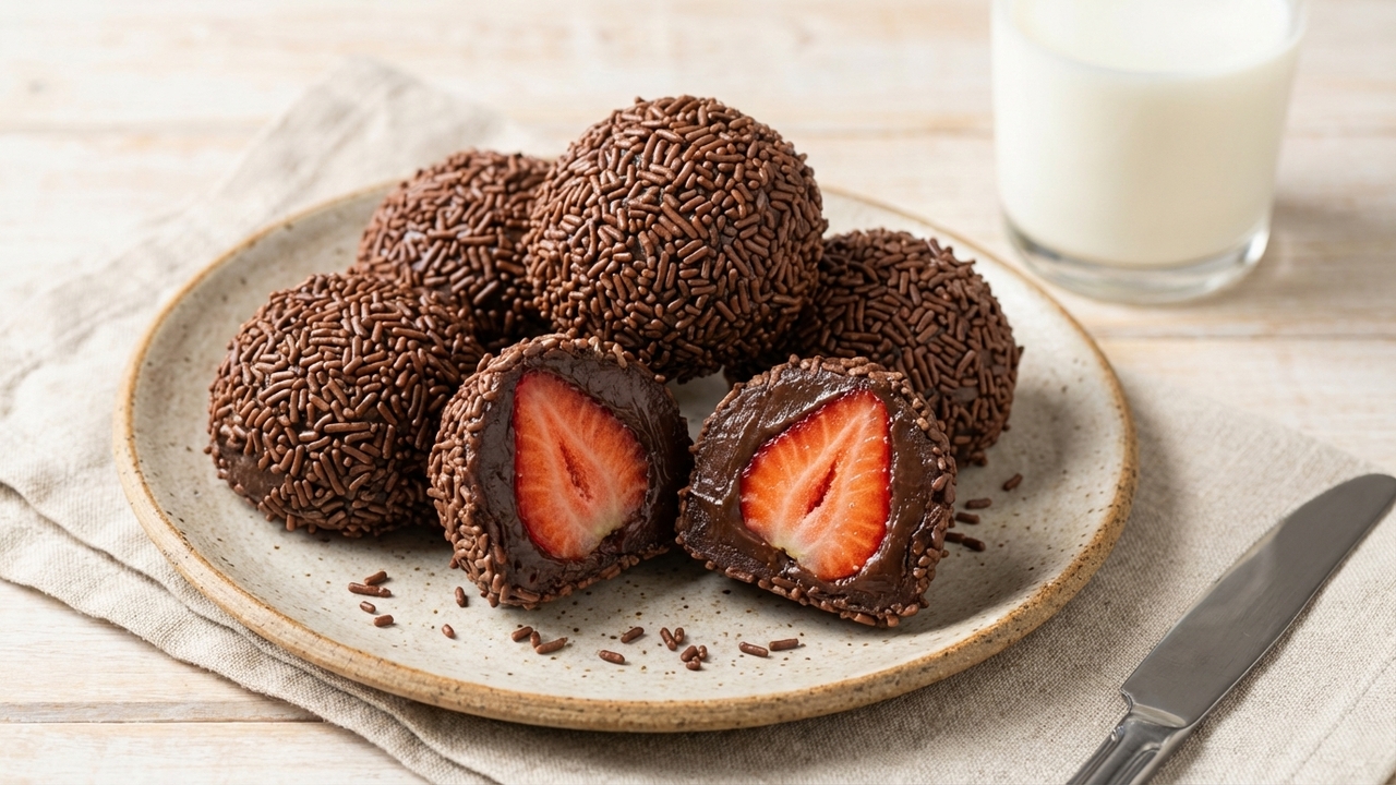 Misture leite condensado com chocolate e prepare uma coxinha de morango linda e fácil de preparar