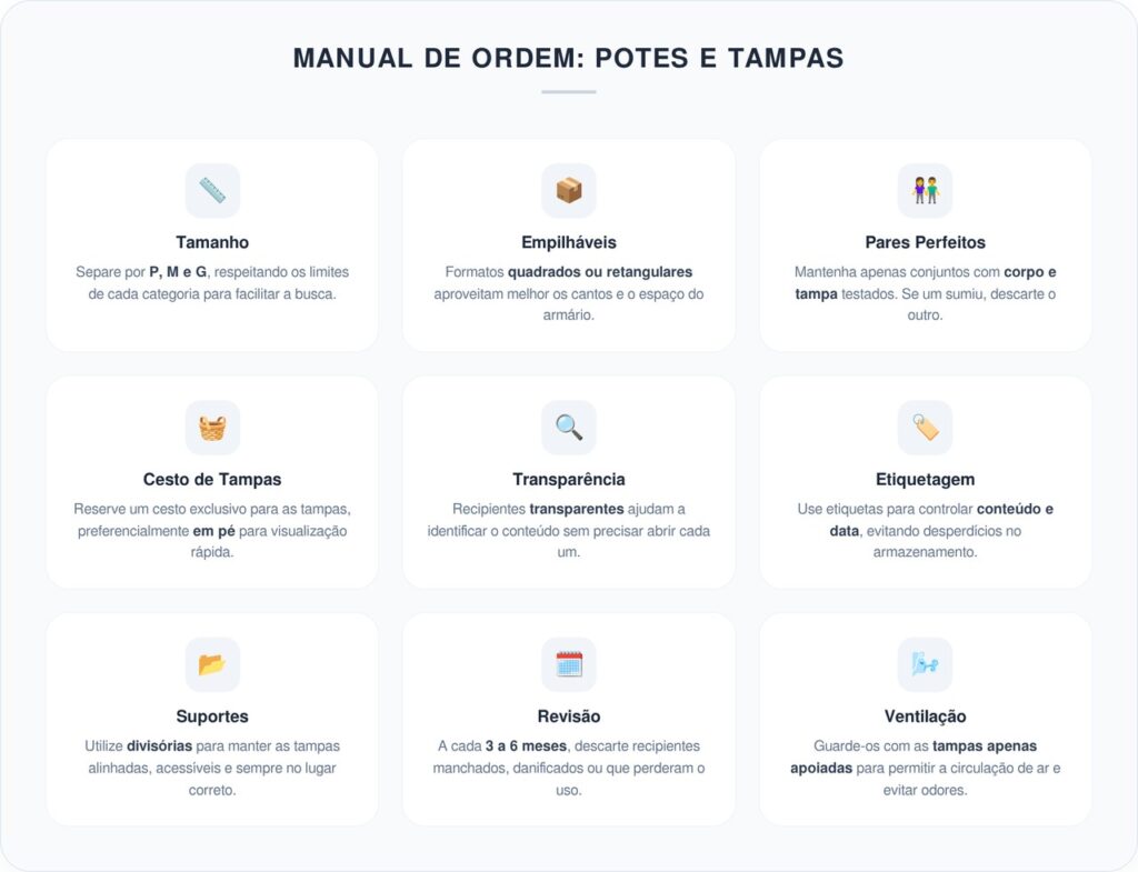Truque infalível para organizar potes de plástico e ganhar muito espaço no armário