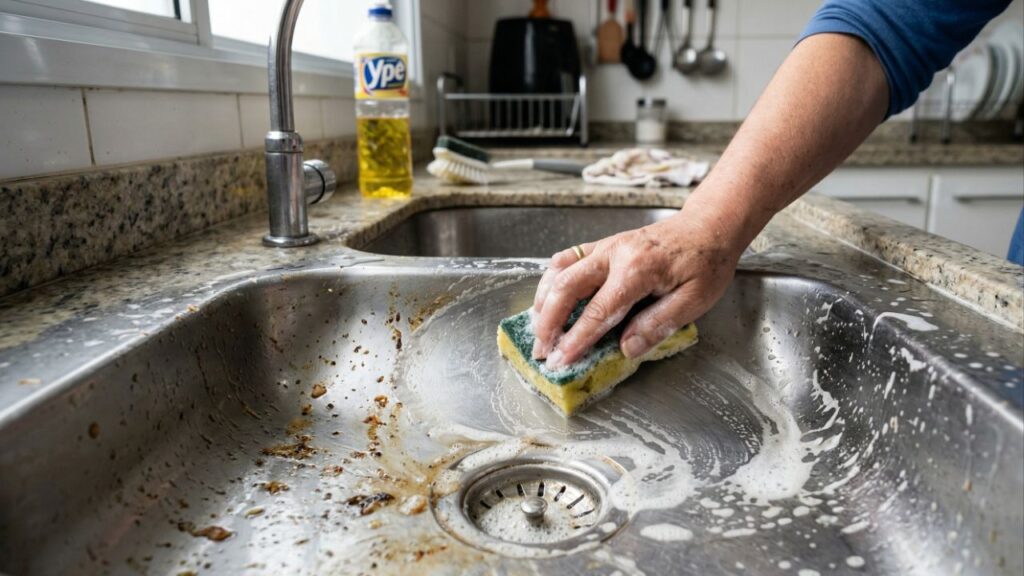 O truque simples para deixar a pia da cozinha com aparência de limpa por mais tempo