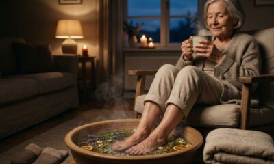 Ritual de autocuidado com chá e escalda-pés para idosos que querem terminar o dia com mais tranquilidade