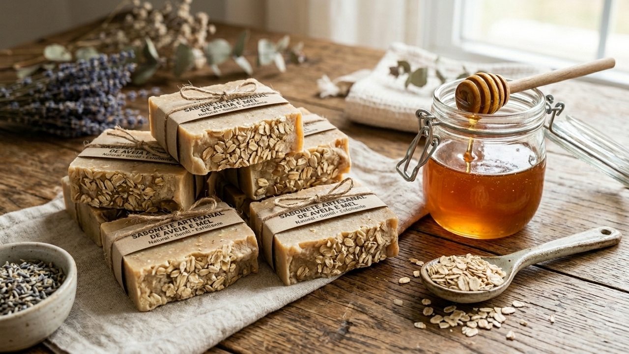 Faça sabonetes artesanais de aveia e mel e monte kits de autocuidado profissionais em casa
